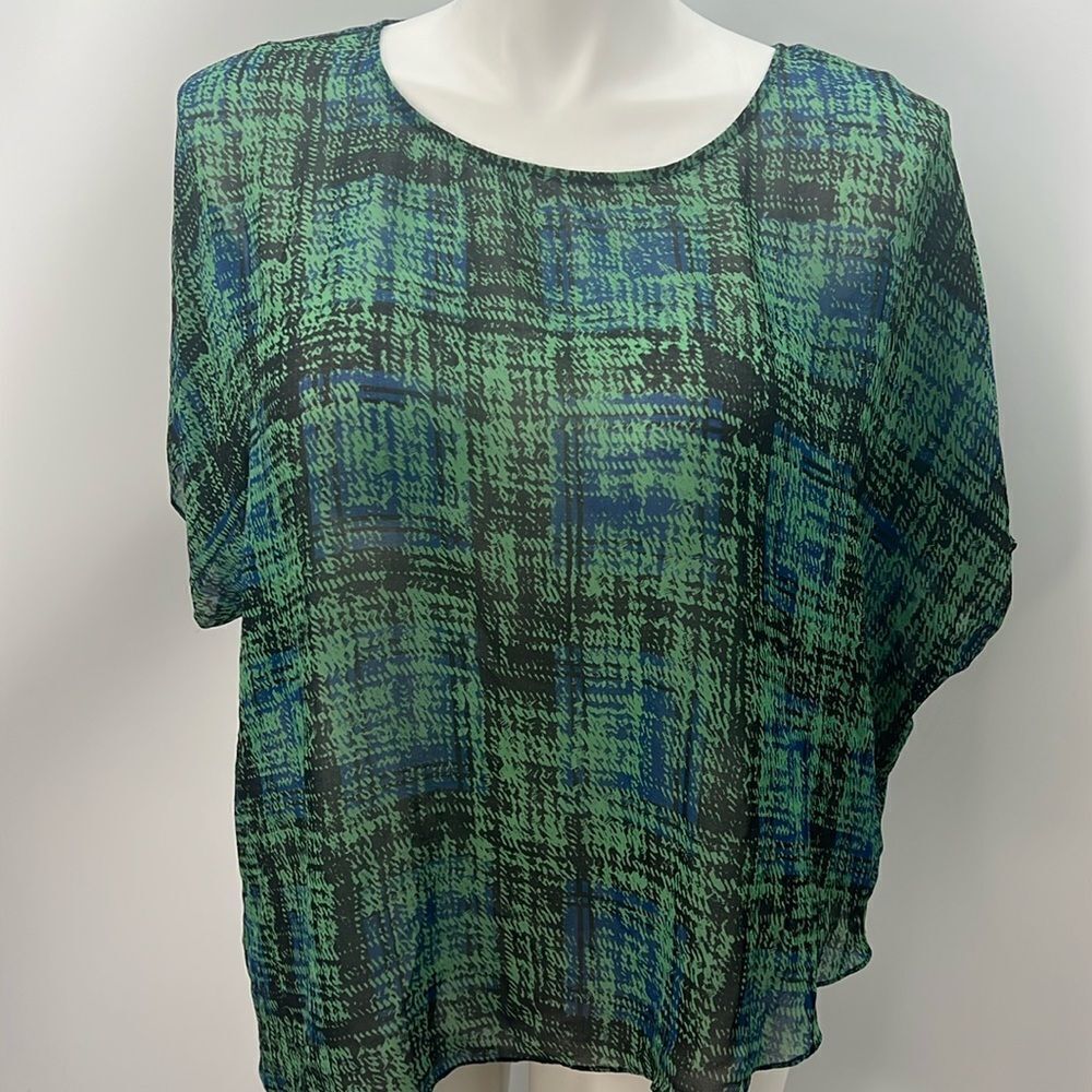 CAbi abstract print dolman sleeve sheer large top